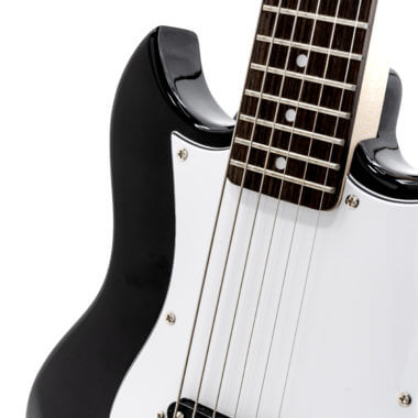 body of black VOX mini electric guitar